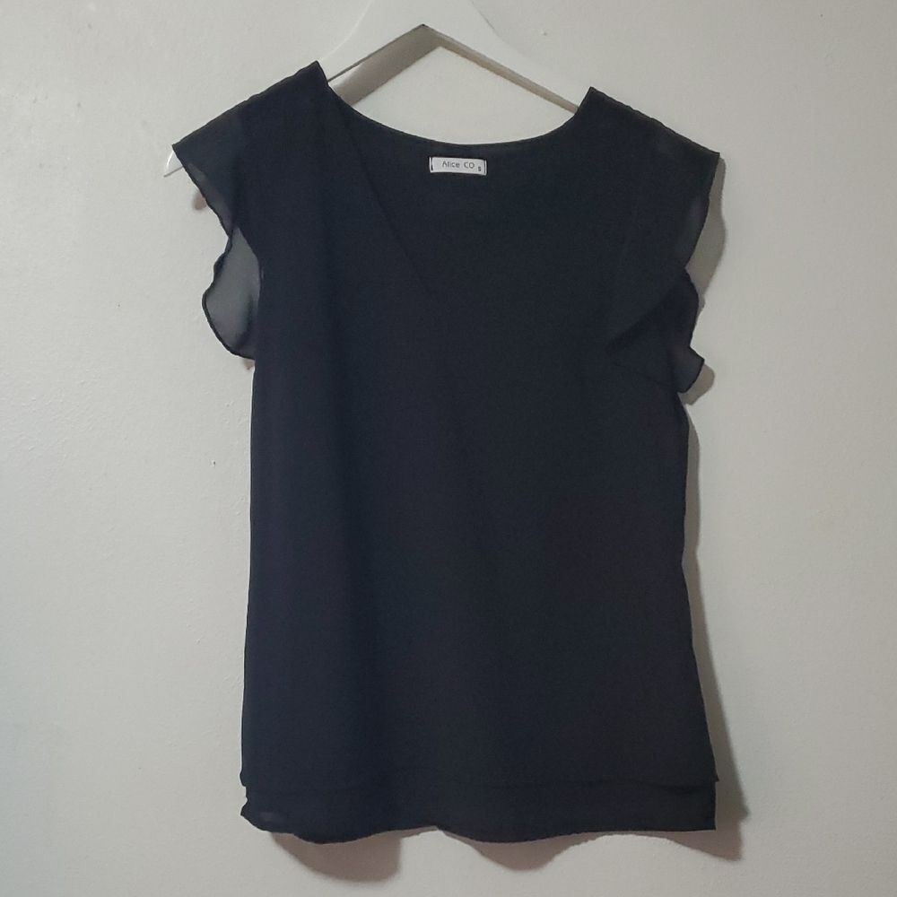 Chic Black Ruffle Sleeve Blouse